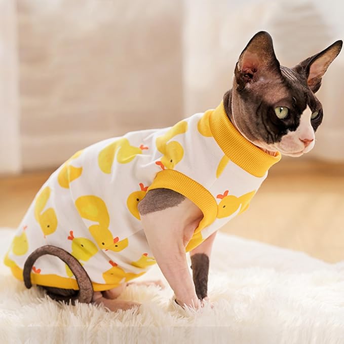 PUMYPOREITY Sphynx Cat Clothes: Stretchy Sweater, Soft Hairless Shirt, Pullover Pajamas, Turtleneck for Sphynx Cornish Rex, Devon Rex - Yellow, S