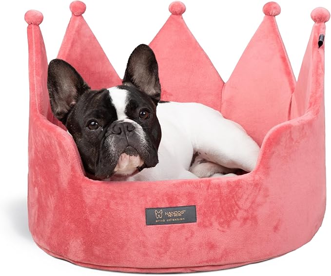 NANDOG Pet Gear Crown Cozy Round Dog and Cat Bed Collection Washable Indoor Pet Bed for Small Breeds -Soft Bed Fits in Crate or Kennel - Made of Ultra Soft Micro-Plush Material (Royal Pink Prive 18")
