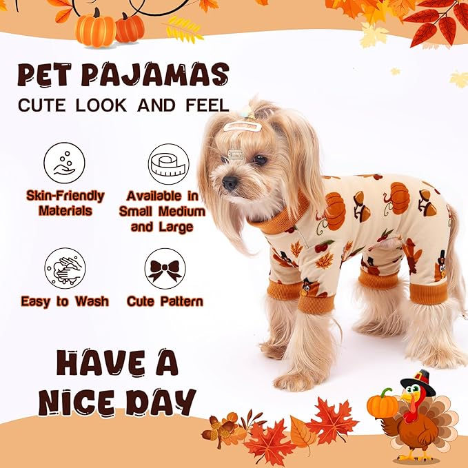 Dog Pajamas Soft Lightweight Dog Onesies Outfit Clothes for Small Medium Large Puppy Pjs for Pet Boys Girls Dogs Cats (XXL (Back: 17.8",Chest: 22.8", Neck: 13"), Turkey)