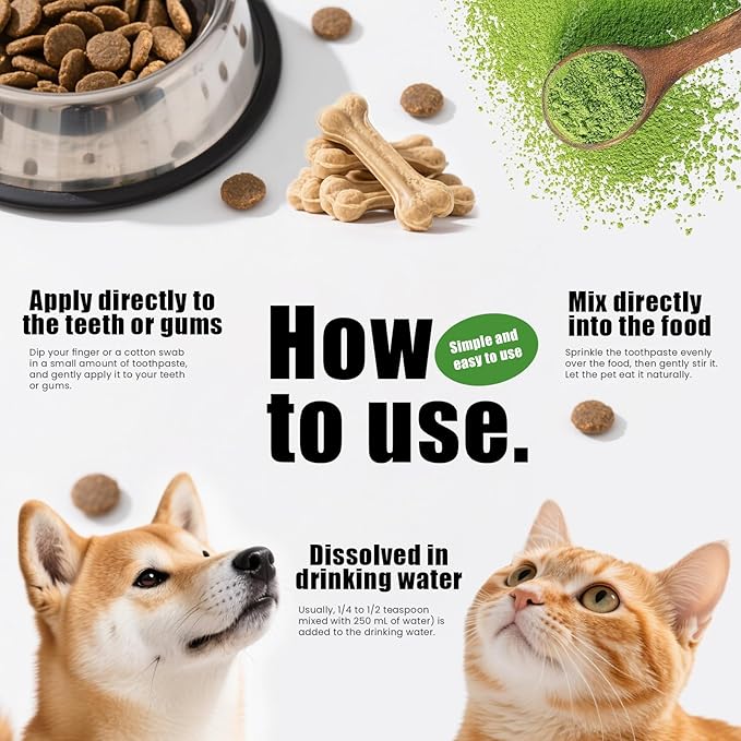 Dog Teeth Cleaning Powder,Dog Dental Powder,Breath Freshener with Probiotics & Brown Algae-Targets Tartar & Plaque Remover & Bad Breath,90g Pet Dental Care Supplement for Dogs & Cats