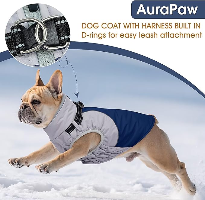 Dog Coat with Harness Built in,Water-Repellent Dog Jacket Christmas Puppy Winter Coat with Reflective,XS Warm Doggy Winter Jacket with Zipper,Soft Pet Fleece Snow Jacket for Small Dogs,Blue,XS