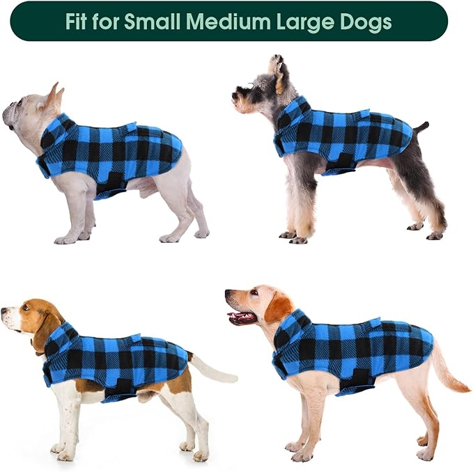 Kuoser Dog Winter Coat, Windproof Dog Fleece Jacket British Style Plaid Cold Weather Doggie Vest Coats, Reversible Cozy Warm Pet Clothes Apparel for Large Size Dogs L