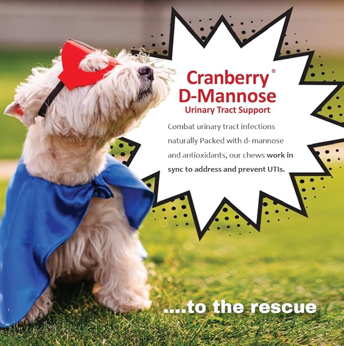 Cranberry D-Mannose Urinary Tract Support Supplement for Cats and Dogs - Cranberry Extract, D-Mannose, Vitamin C - Bladder and UTI Treatment - Made in USA - 120 Soft Chews