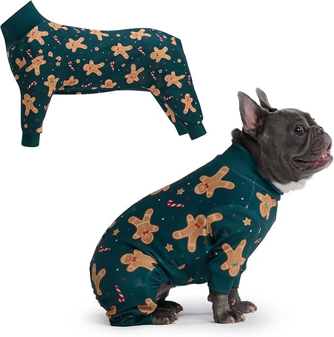 Spark Paws Dog Christmas Pajama, Dog Recovery Suit Male, Onesie, Ultra-Soft and 4-Way Stretch, for Small Medium and Large Breeds - Gingerbread Man - XL