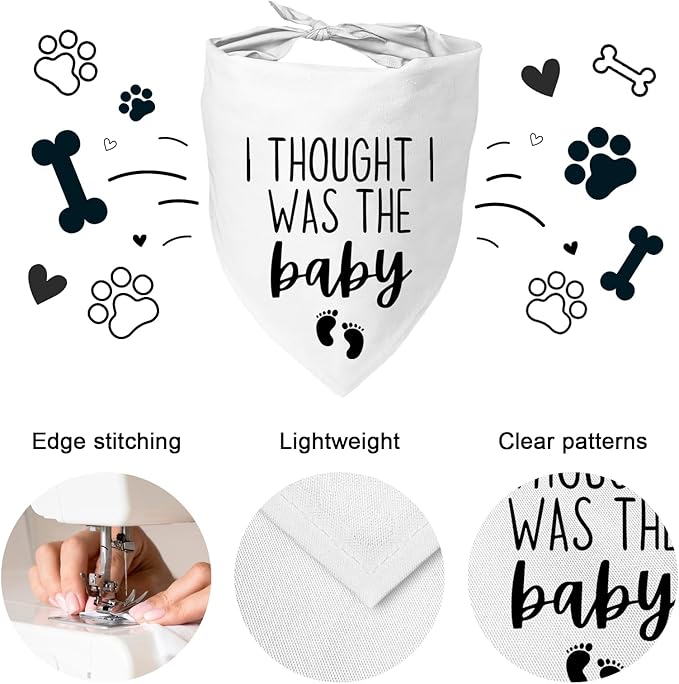 Dog Pregnancy Announcement Bandana for Dogs - Adjustable Pet Scarf for Pregnancy Reveal, White Pet Accessories for Dog Lovers