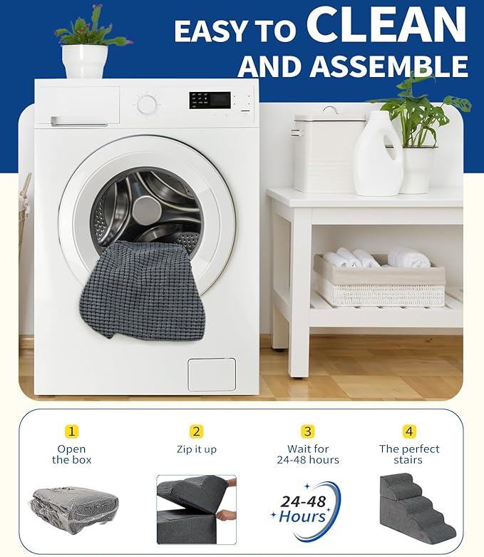 Dog Step for Bed, Dog Stair 4-Step 35D Pet Stair 19.7" H for High Bed or Sofa Non-Slip Balanced Pet Step Indoor, Grey