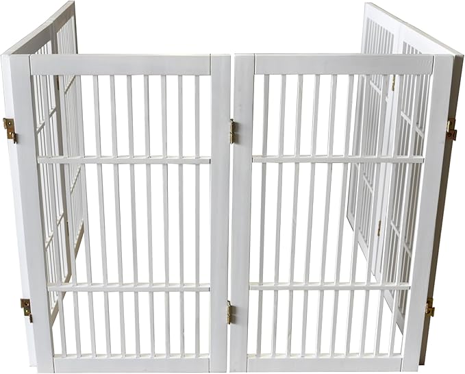 Pet Dog Gate Strong and Durable Freestanding Folding Acacia Hardwood Portable Wooden Fence Indoors or Outdoors by Urnporium (White Pet Gate, 6 Panel 30" Tall)