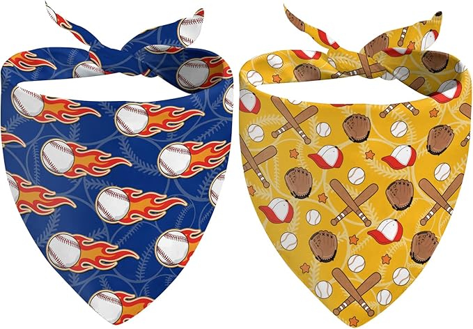 Baseball Dog Bandanas 2 Pcs, Puppy Gifts, Pet Scarf for Dog Girl, Baseball Triangle Puppy Scarf Kerchief Bandana, Small Medium Pet Dogs On Sport for Dogs Lovers