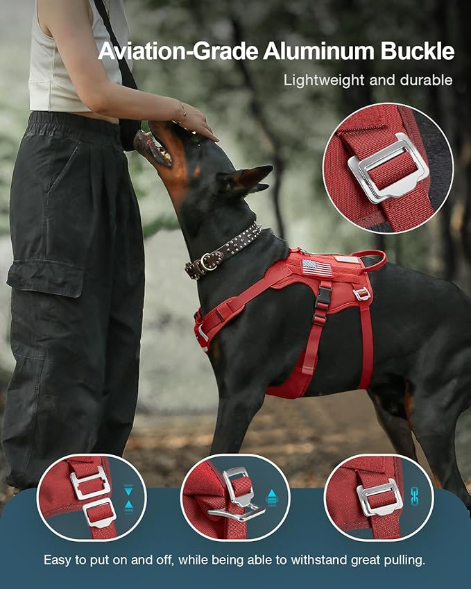 FAYOGOO Tactical Dog Harness for Large Dogs - Dog Harness Escape Proof with Handle - No Pull Military Service Dog Vest with Removable Patches for Walking,Training (Red, L(Chest:27-32"))