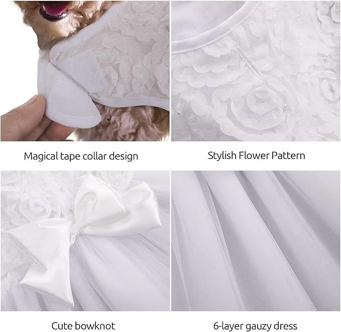 ASENKU Dog Dress Pet Wedding Dress Princess Lace Puppy Birthday Party Outfit Formal Apparel Girl for Small Medium Dogs Cats (XX-Small, White)