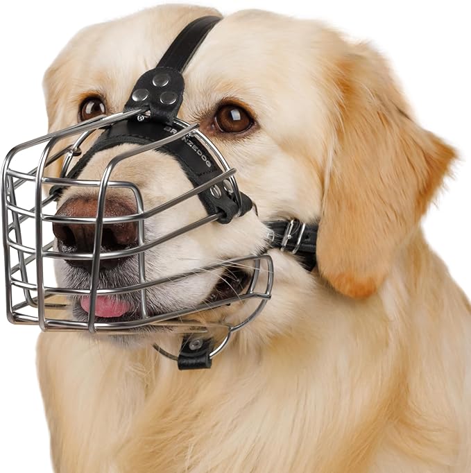 BRONZEDOG Dog Muzzle Wire Basket Metal Mask for Small, Medium and Large Dogs, Breathable, Dog can Drink, Adjustable, Padded, Training, Prevents Biting (Size 5: Belgian Malinois & Golden Retriever)