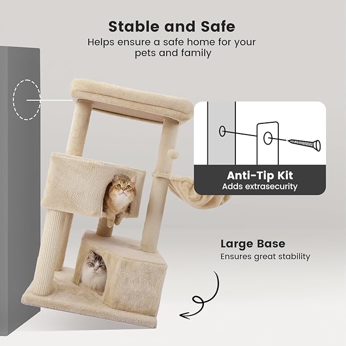 Gardner Pet 41" Tall Cat Tree for Large Cats, Heavy Duty Cat Tower with 3.2in Posts & Washable Top Perches, Space-Saving Cat Furniture with Replaceable Natural Sisal for Apartments, Easy to Assembly