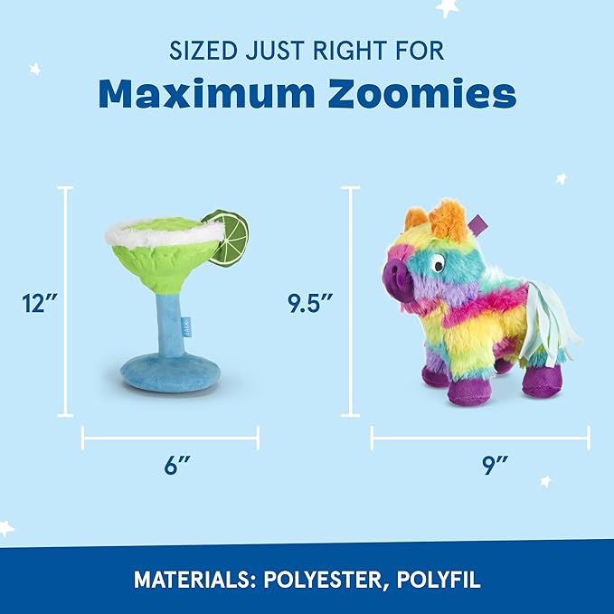 Barkbox Fiesta Party Bundle – Squeaky Dog Toys – Plush Chew Toys – Puppy and Pet Toys for Small Dogs – Full O’ Fluff Pinata & Muy Squeaky Margarita
