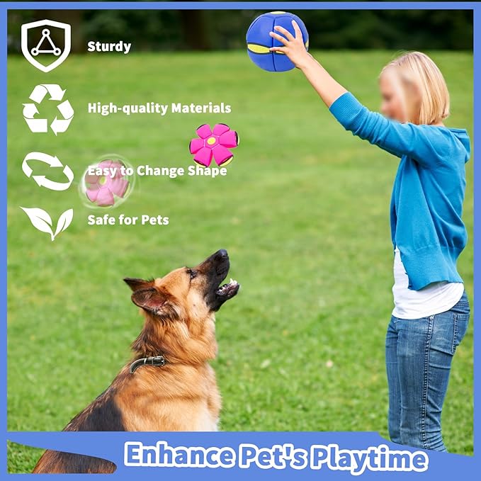Flying Saucer Ball - 2 Pack Dog Disc Toy for Medium Large Dogs, Outdoor Interactive Pet Toy - Blue+Pink