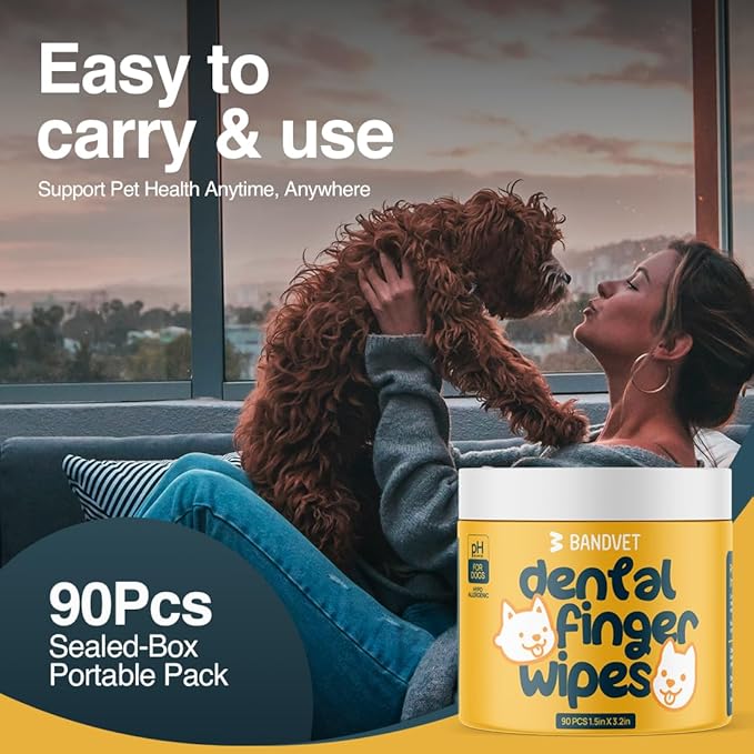 Dog Teeth Cleaning Wipes (90 Count) No-Rinse Cat Toothbrush, Effective Dog Breath Freshener - Essential for Pet Supplies (1.5 in x 3.15 in)