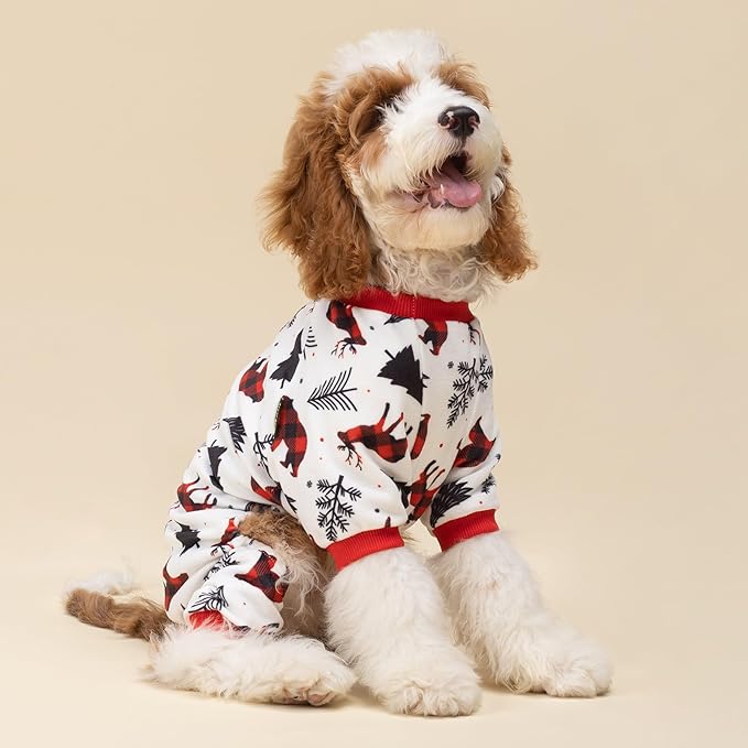 Fitwarm Reindeer Dog Christmas Pajamas, Winter Doggy Clothes for Small Dogs Boy Girl, Fleece Dog Onesie with Feet, Holiday Pet Outfit, Black, White, Red, Small