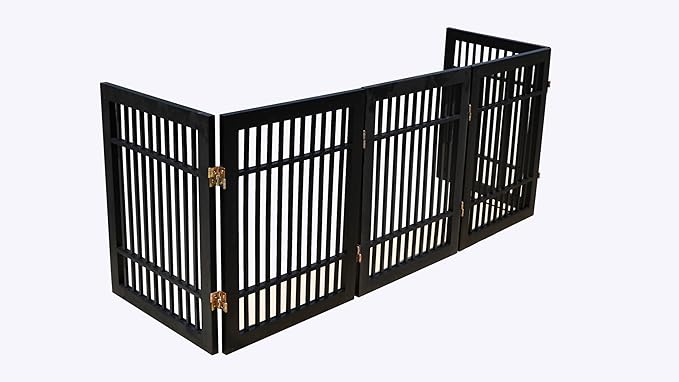 Pet Dog Gate Strong and Durable Freestanding Folding Acacia Hardwood Portable Wooden Fence Indoors or Outdoors by Urnporium (Black Pet Gate, 5 Panel 24" Tall)