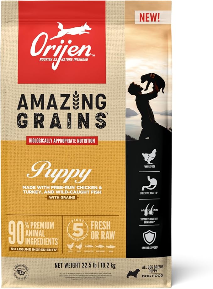 ORIJEN Amazing Grains High Protein Dry Dog Food Puppy Recipe 22.5lb Bag