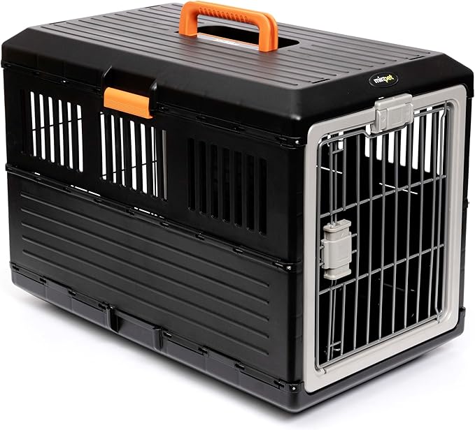 USA Pet Carrier & Crate 35" - Premium Collapsible Design for Medium Cats and Dogs - Portable Kennel for Indoor/Outdoor - 360° Ventilation & Hard Plastic Wall Protection (Orange Handle, Medium)