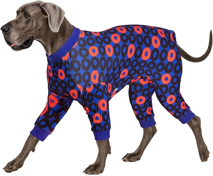 LovinPet Dog Pjs for Extra Large Dogs Anti Licking Anxiety Calming Big Dog Pajamas,Lightweight Stretchy Fabric,Ring Print,Jammies for Large Dogs,Pitbull Party Clothes,Big Dog Costume,Medium
