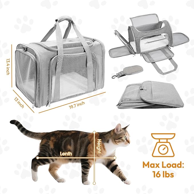Cat Carrier, Pet Carrier for Small/Medium Cats Dogs (Up to 16 lbs), Cats Carrier Soft-Sided, Portable Foldable Pet Bag, Large Comfort Carrier for Outdoor Travel