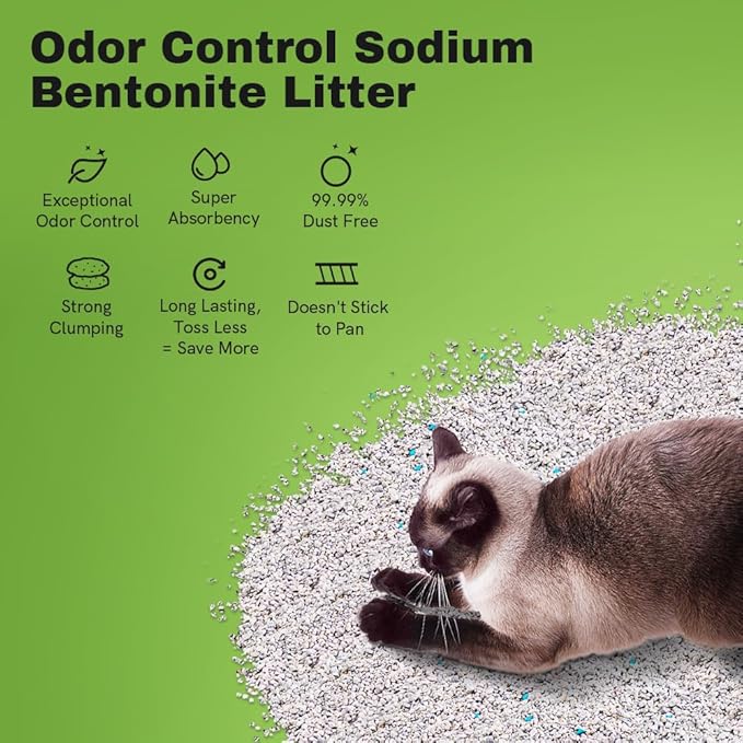 Bentonite Litter Sodium Mineral Cat Litter Clumping, Odor Control Kitty Litter for Self Cleaning Box & Automatic Litter Box, Dust Free, Strong Durability, 10 lb