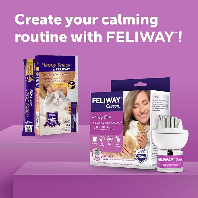 FELIWAY Classic 3 x 30 Day Cat Calming Refills for Pheromone Diffuser & Happy Snack Delicious Calming cat Treats (12-ct Chicken Flavor)