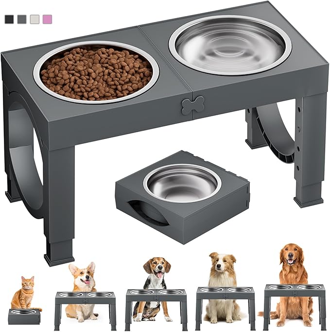 Elevated Dog Bowls Large Breed XIAZ Raised Dogs Bowl Stand Large/Medium Sized Dog 1L Food Water Bowl Stands 5 Heights Adjustable 9/11/12/16in Grey Pet Feeder Dish Station