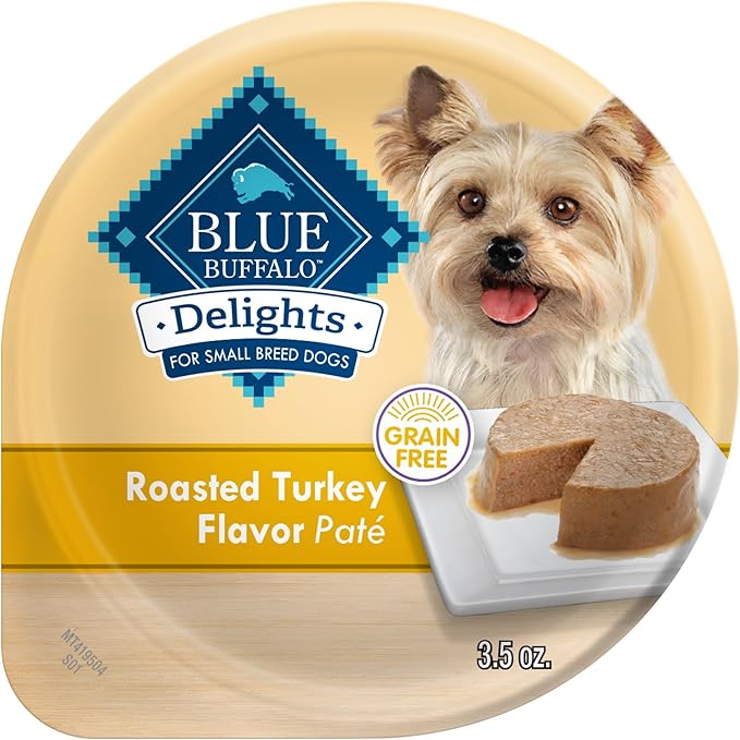 Blue Buffalo Delights Natural Adult Small Breed Wet Dog Food Cups, Pate Style, Roasted Turkey Flavor in Savory Juice 3.5-oz (Pack of 12)