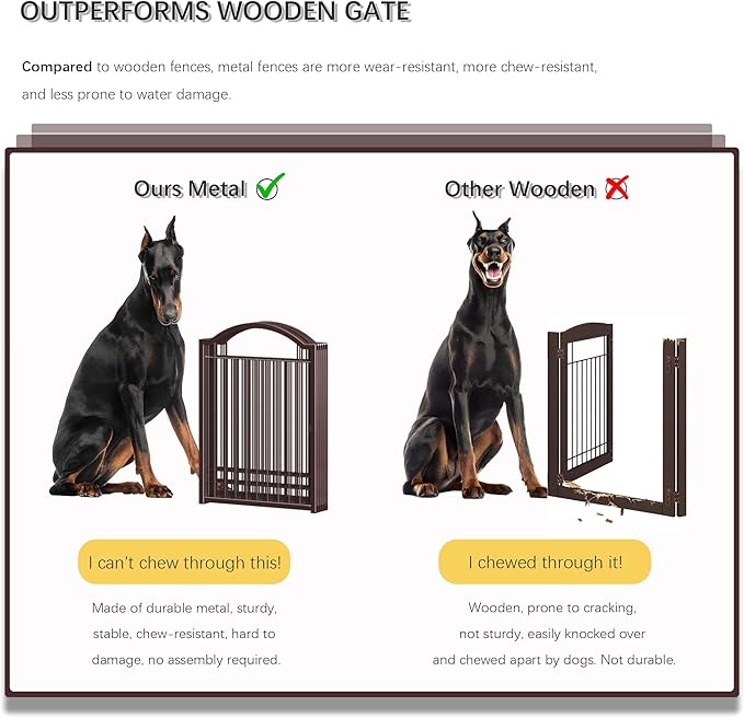 4NM Metal No Drilling Expandable Dog Gate, Extra Wide 144", Extra Tall 32" Free Standing Pet Gate with Door, Gates for Dogs Outdoor or Indoor, with 4PCS Support - Espresso