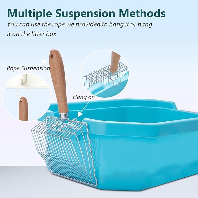 Cat Litter Scoop, Premium Kitty Shovel with Hook and Hole, Metal Sifter Scooper Stainless Steel for Easy Cleaning, Durable and Heavy Duty, Odor-Free for Litter Box