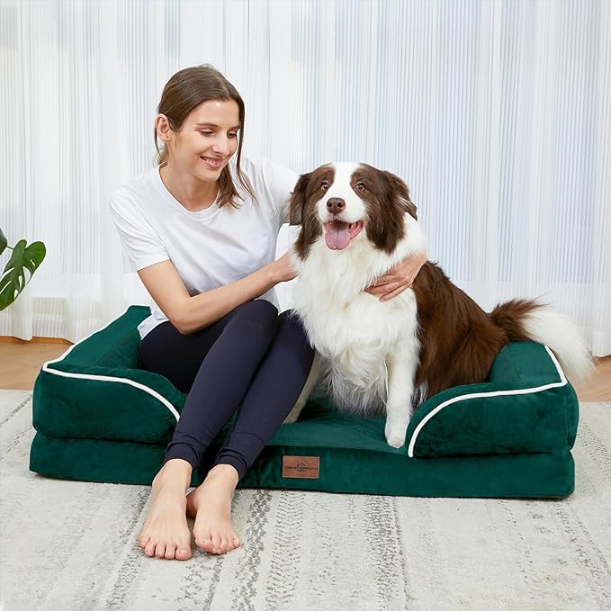 Comfort Expression Orthopedic Dog Bed for Small Dogs 20x14 Inch, Waterproof Supportive Egg Crate Foam Small Pet Bed with Removable Bolsters, Dog Couch with Washable Cover & Non-Slip Bottom, Emerald