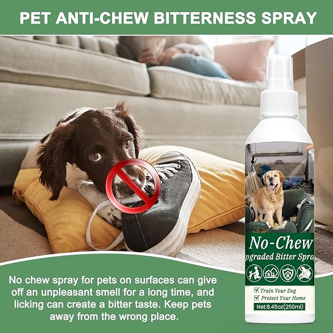 250ml No Chew for Dogs, Bitter Apple Spray for Dogs Stop Chewing Licking of Furniture, Shoes, Bandages, Dog Training & Behavior Aids Spray, Indoor & Outdoor Use