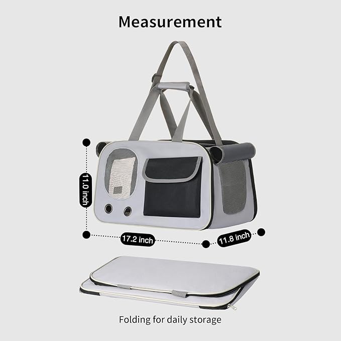 Cat, Dog Carrier for Pets up to 15 lbs, Soft-Sided Collapsible Pet Carrier with Sturdy Base, Roll-up Curtain and Large Storage Bag, Cat Bag for Medium Cats and Small Dogs