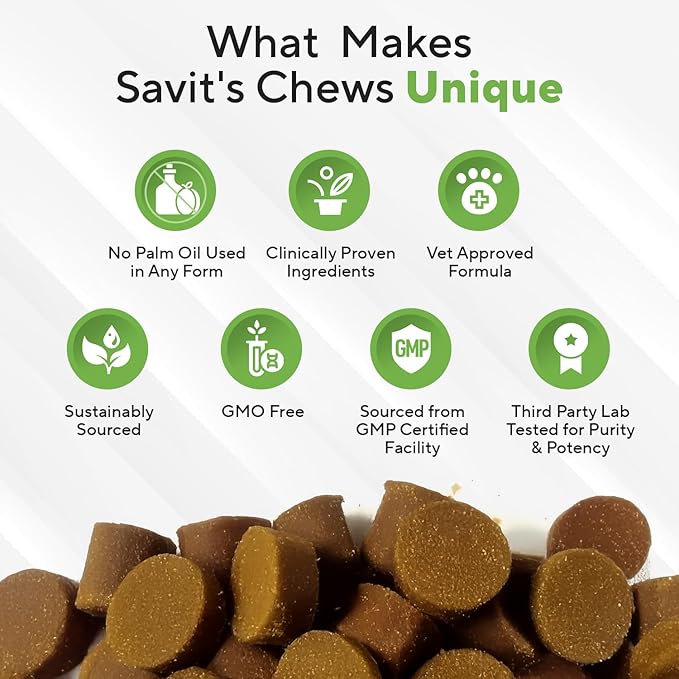 Savit's Dog Hip and Joint Supplement Chews - Dog Joint Supplement for Mobility - Canine Hip Support Pain Relief Supplements with Glucosamine, Turmeric, Chondroitin - Chicken Flavored - 180 Soft Chews
