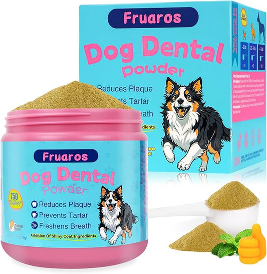 Dog Teeth Cleaning Powder, Dog Dental Powder for Dog Breath Fresh and Teeth Cleaning, Targets Tartar & Bad Breath with 750 Million Probiotics. Plaque Off Dental Care Formulated for Large Dogs (210g)