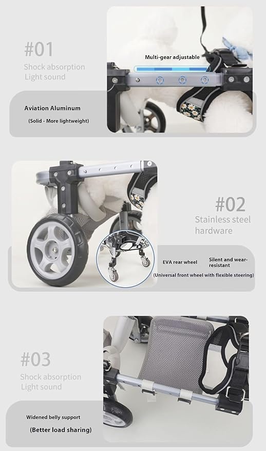 Dog Wheelchair for Back Legs，Adjustable Pets Cart Mobility Aids for Little Pets,Chest & Thigh Support,Suitable Small Medium Dogs (Two Rounds, S)