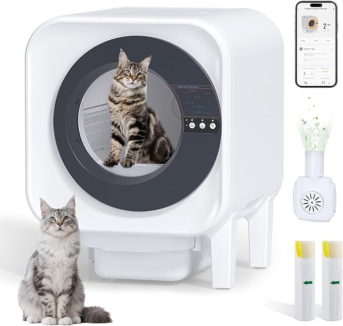Automatic Cat Litter Box Self Cleaning,Large Capacity Self Cleaning Cat Litter Box Multiple Cats,with Odor Removal Smart Litter Boxes, App Control,Robot with Dual Safety Protection,for Large Cat,Black