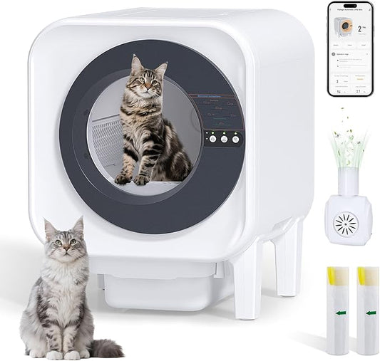 Automatic Cat Litter Box Self Cleaning,Large Capacity Self Cleaning Cat Litter Box Multiple Cats,with Odor Removal Smart Litter Boxes, App Control,Robot with Dual Safety Protection,for Large Cat,Black