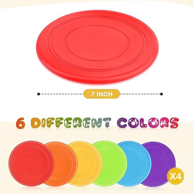 Kids Flying Disc 7 Inch Silicone Flying Disks Bulk for Children Dog Outdoor Backyard Lawn School Teaching Early Education Sports Games Party Favors, 6 Colors，6/12/24pcs