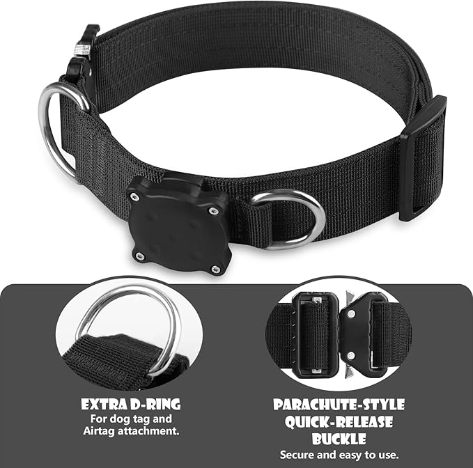 WINSEE Tactical Dog Harness with Dog Leash, Dog Collar, Service Working MOLLE Vest with 10 Pet Patches for Large Dog, No Pull Military Harness and Backpack with Airtag Holdler