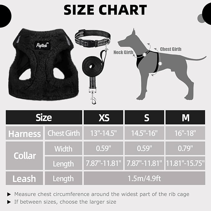 PUPTECK Adjustable Dog Harness Collar and Leash Set Step in No Pull Pet Harness for Small Medium Dogs Puppy and Cats Outdoor Walking Running, Soft Mesh Padded Reflective Vest Harnesses, Black S