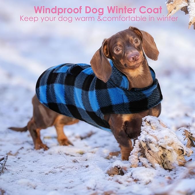 AOFITEE Dog Coat Plaid Dog Winter Coat for Small Dogs, Warm Dogs Jacket Christmas Sweater, Waterproof Pet Puffer Jacket, Reversible Pet Cold Weather Coats for Small Medium Large Pets, Blue L