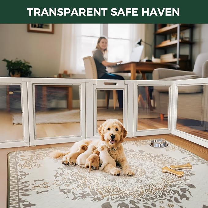 FXW AuraSpace Acrylic Indoor Dog Playpen for Puppies and Small Dogs, 24 Inch, 8 Panels, White