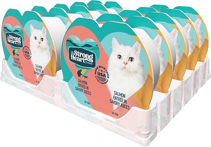 A Strong Heart Split Cup Wet Cat Food, Salmon Entree - 2.6 oz Split Cups, 20 Servings (Pack of 10), Made in The USA with Real Salmon & Poultry