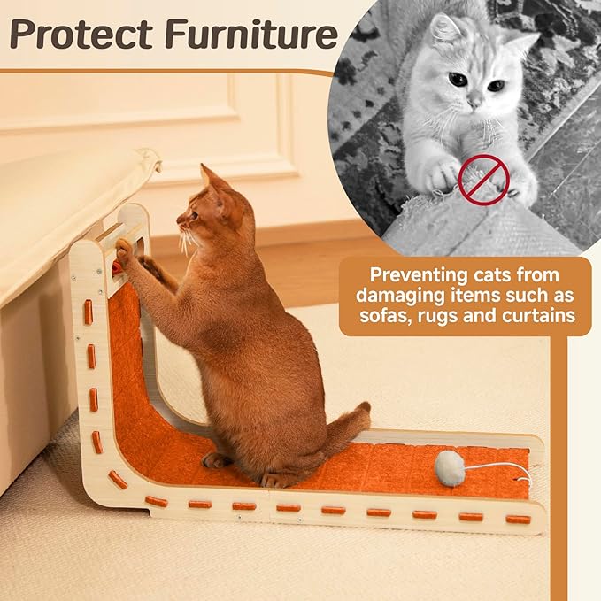 L Shaped Cat Scratcher with Ball Toy Felt Standing Cat Scratching Board for Indoor Cats Adults Vertical Scratch Pad Furniture Protector Kitten Toys 26.8 Inch-Orange