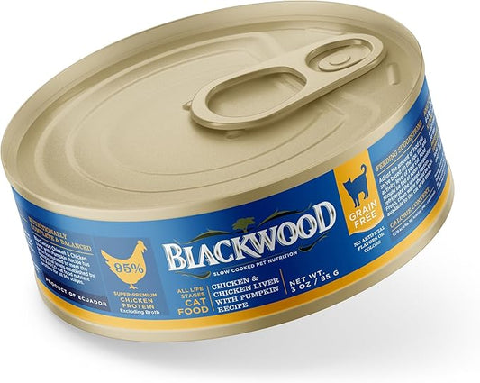 Blackwood Wet Cat Food, Chicken & Chicken Liver with Pumpkin Recipe for All Life Stages, 3 Ounce Can (Pack of 12), Slow Cooked, Grain Free