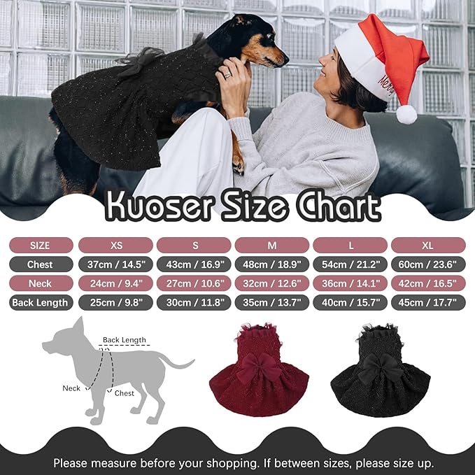 Kuoser Dog Dress, Cute Dog Dresses for Large Dogs Girl Elegant Puppy Tutu with Bow-Knot, Doggie Princess Costume Pet Outfit for Birthday Party Christmas Halloween Wedding, Black XL