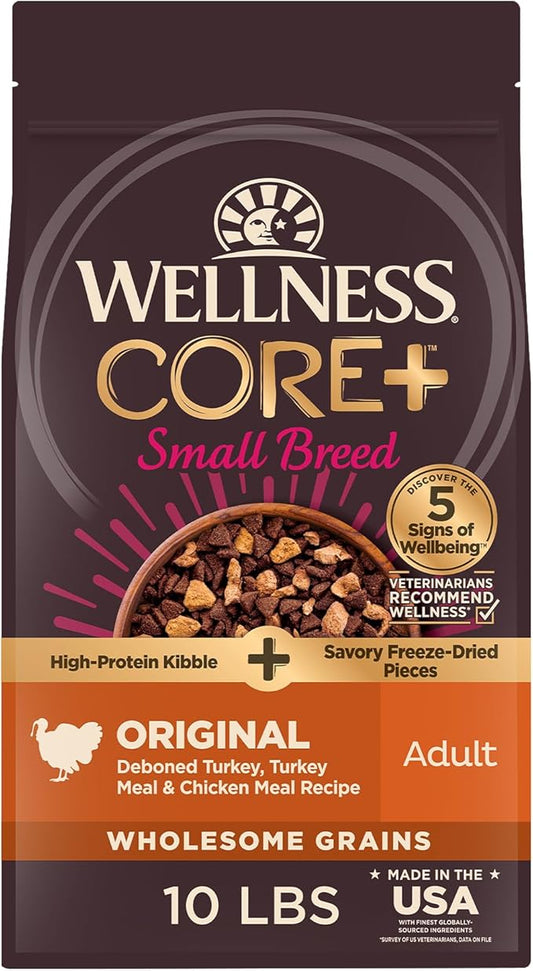 Wellness CORE+ (Formerly RawRev) Grained Dry Dog Food, Small Breed Original Turkey & Chicken with Freeze Dried Turkey, 10 Pound Bag