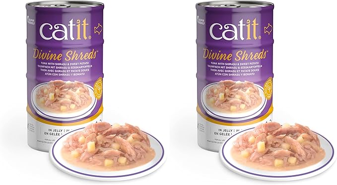 Catit Divine Shreds in Jelly, Premium Wet Cat Food, Tuna with Shirasu & Sweet Potato (Pack of 2)